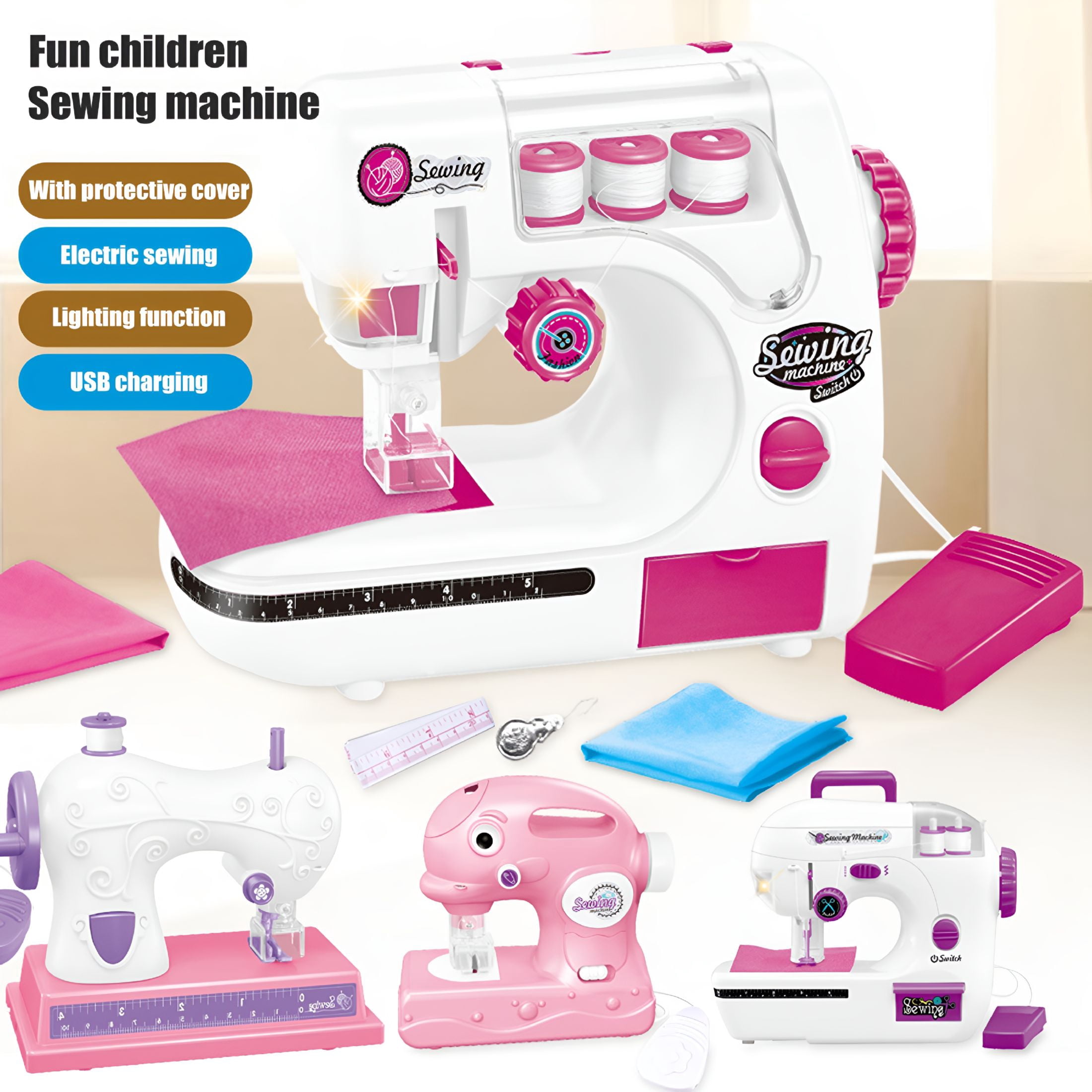 BESTSKY 2026 New Kids Sewing Machine Toy Toddler Mini Sewing Machine with Pre-Threaded Box,For Kids,Girl,Household,Travel 1Set,For Learning,Creative Play,Early Education,Crafting,Fun Activities