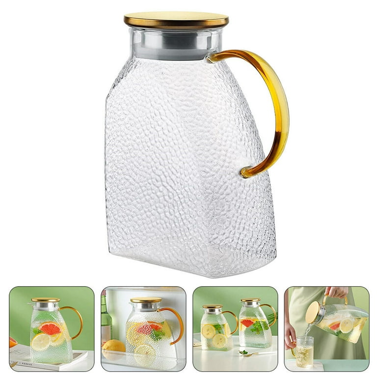 Glass Pitcher - 66 OZ fridge door pitcher Drip-Free Glass Water Pitcher  with Lid, 18/8 Stainless Steel Iced Tea Pitcher, Easy Clean Heat Resistance