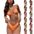 thumbnail image 4 of Minjewel Women's Solid Color Sexy Pleated Bikini Two Piece Set with Strappy Details,Summer Swimwear for Beach Vacation and Pool,Orange,S, 4 of 4