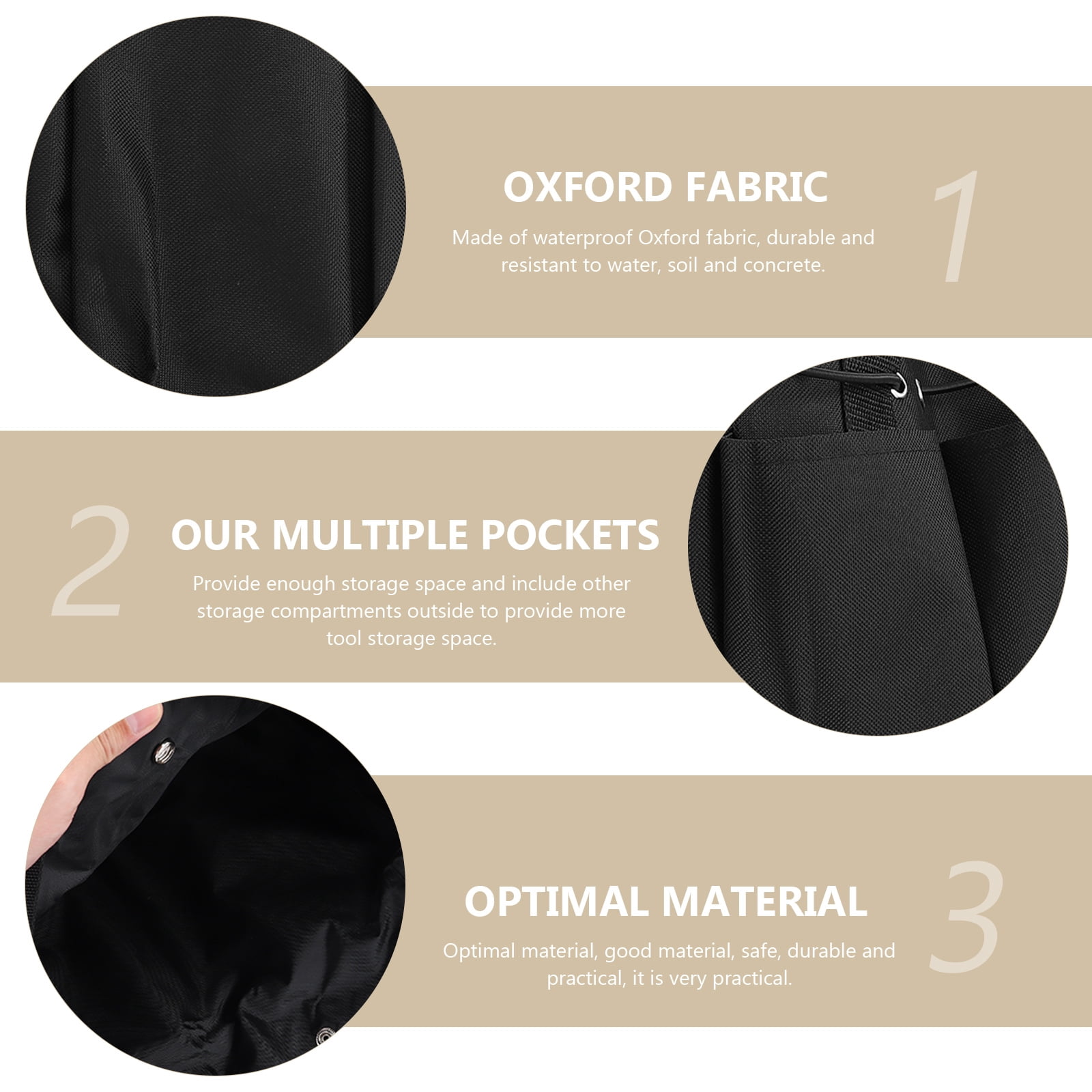 PBPBOX Garden Tool Bag Black Oxford Fabric Durable Tote Organizer with Multiple Compartments for Easy Storage