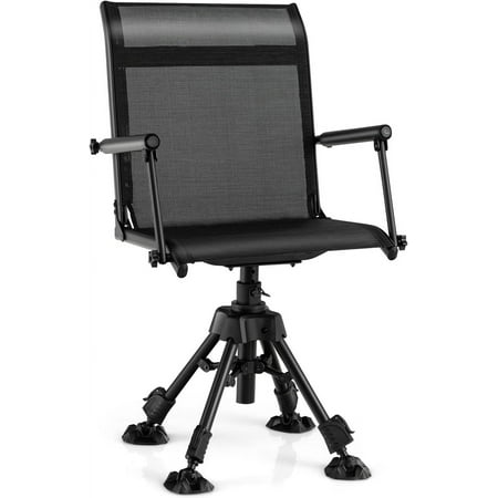 HAPPYGRILL 360° Swivel Hunting Chair Folding Silent Swivel Blind Chair with Adjustable Legs All-Terrain Foot Pads Portable Sniper Seat for Hunting Shooting & Fishing 330 LBS Capacity Black