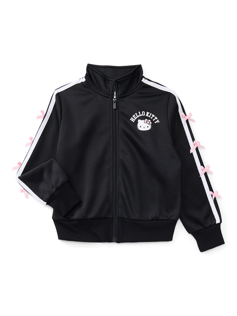 [HELLOKITTY×DimMoire] ジャージトップス (Black) Hello Kitty Girls Graphic Zip Track Jacket with Side Bows