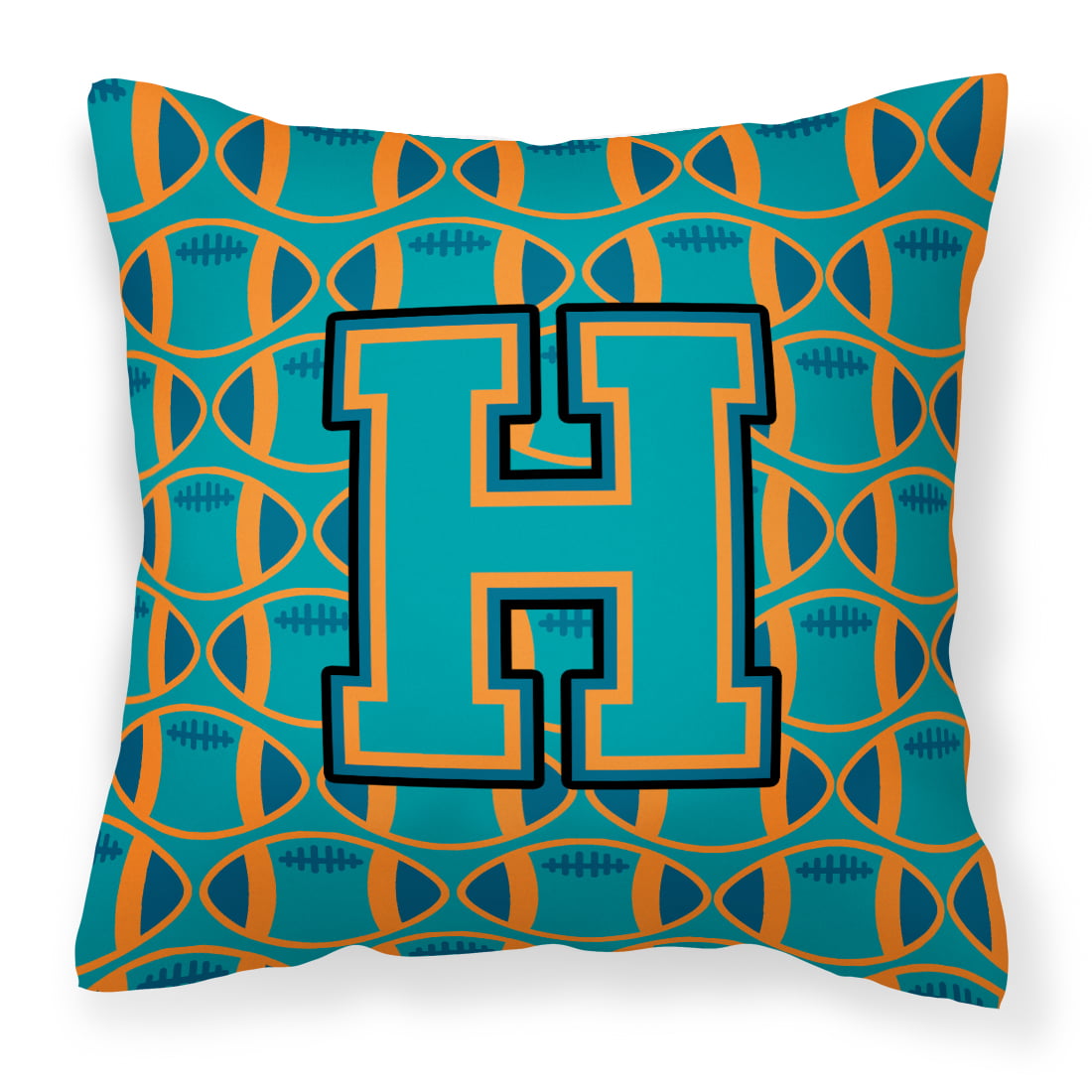 Letter H Football Aqua, Orange and Marine Blue Fabric Decorative Pillow ...