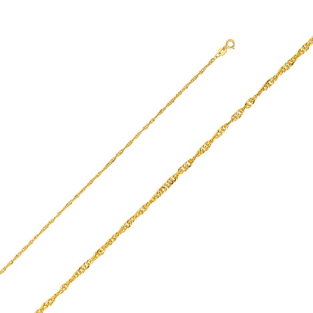 14K Solid Gold 1.6mm Hollow Singapore Chain, Lobster Clasp (16