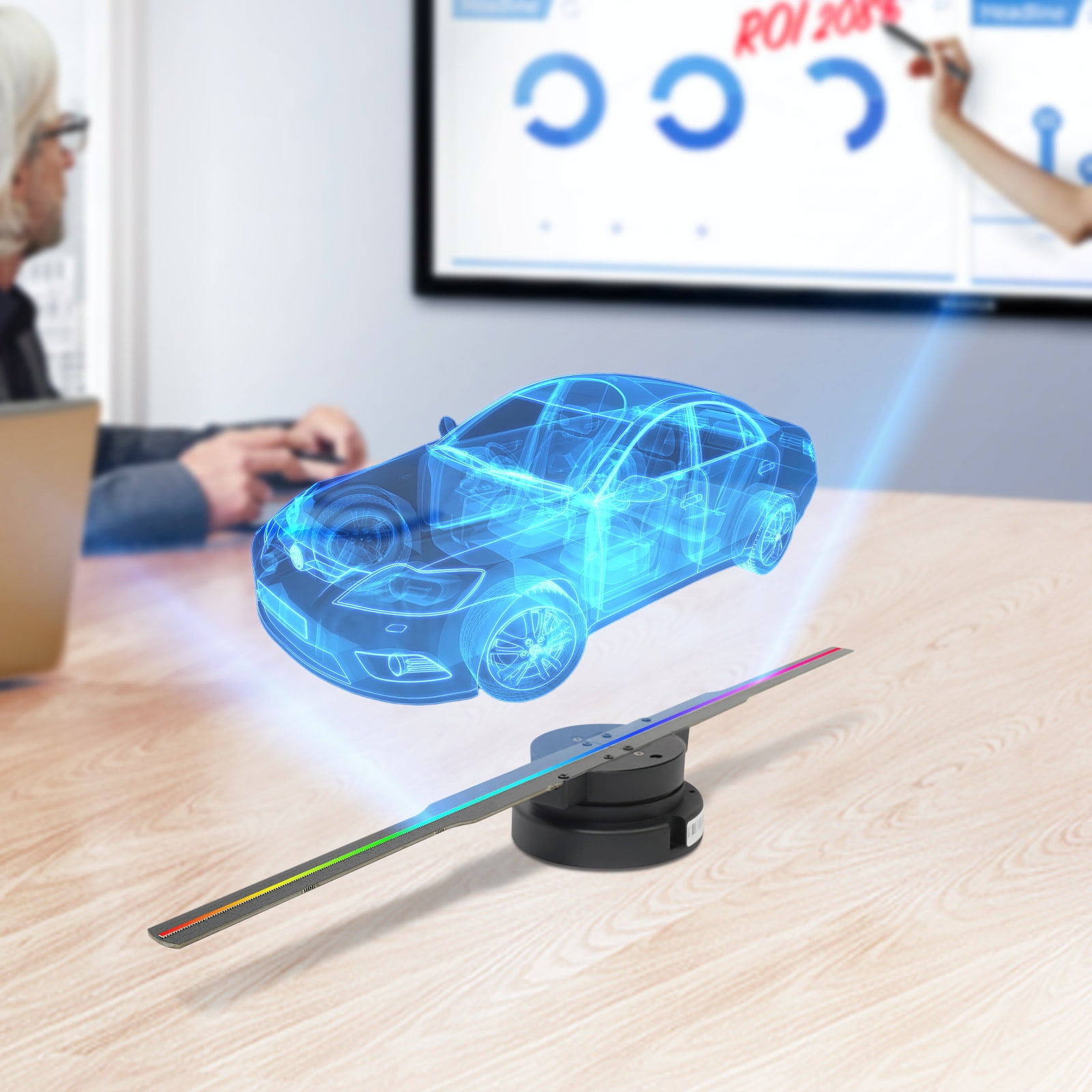 3D Holographic Fan Projector, LED Display with Adjustable Brightness for Innovative Advertising (RGB, High Resolution)