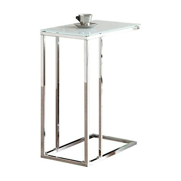 Snack Table - Glass Top, Chrome Base - 24" High - White Finish - Living Room Accent Table