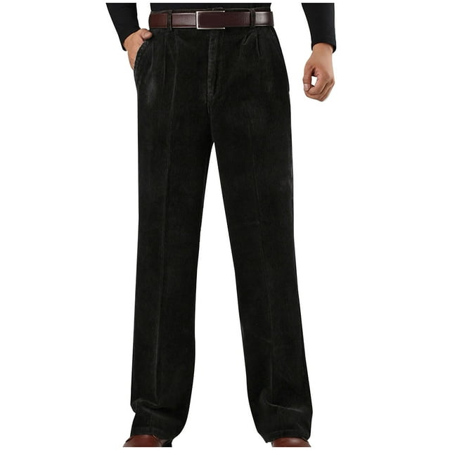 Pantalones largos para hombre, de color liso, rectos, de tubo, sin terciopelo añadido, de cintura alta, con cremallera y bolsillo, de pana, de poliéster.