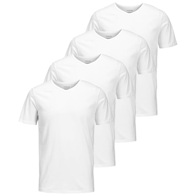 Jack & Jones Camiseta para Hombre, Pack de 4 - JACBASIC V-NECK TEE, Manga corta, lisa, algodón Blanco S (Small)