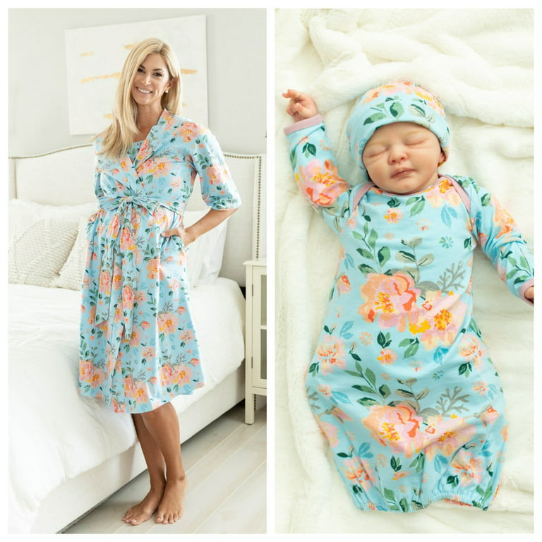 Baby Be Mine Mommy & Me Delivery Robe with Matching Baby Receiving Gown &  Hat Set | Maternity Robe, Nursing Robe Set