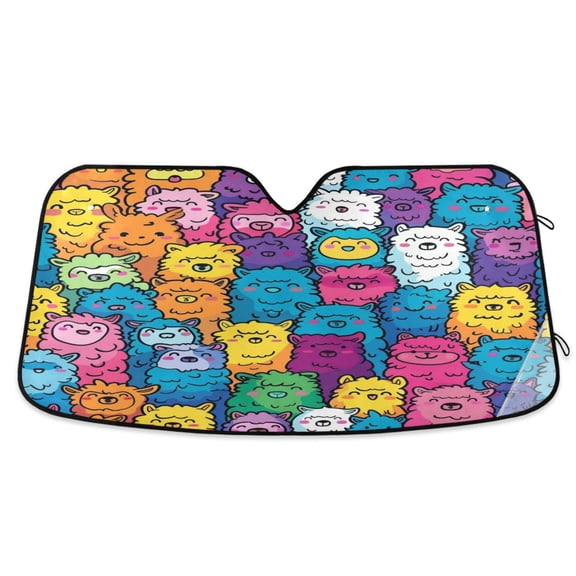 Happy Colorful Alpacas Car Windshield Sun Shade Foldable Car Front Window Visor Heat and UV Protection 53x23.5