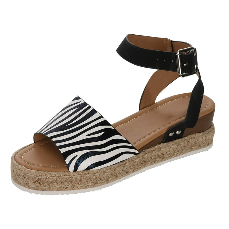 Valkuilen Christian Leggen Women Espadrilles Flatform Wedge Sandals Zebra Print Buckle Ankle Strap  Sandals Open Toe Studded Platform Sandals - Walmart.com