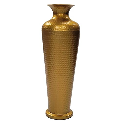 Decorative Modern Gold Metal Hammered Floor Vase - Elegant 23-Inch-Tall Trumpet Shape for Entryway, Living Room, or Dining Room Perfect for Home Decor, Interior Design, Flower Arra