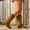 Khaki, variant on Women's Sunflower Embroidered Cowboy Boots, Western - Style Leather Cowgirl Boots for Daily and Rodeo Wear