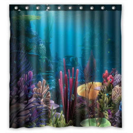 Coral Bathroom Wall Decor ZKGK Underwater World Sea Life Ocean Animals Fish Coral Waterproof Shower Curtain Bathroom Decor Sets with Hooks 66x72 Inches ()