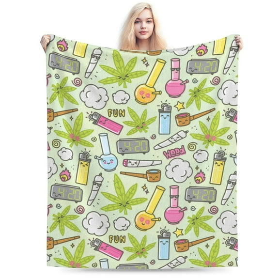 Kawaii Cartoon Smoking Pipe Blanket, Gifts for Men Women, Cozy Warm Flannel Blankets Throw for Home Decor Bed Couch 40"x30"