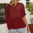 thumbnail image 5 of Crochet Coverups for Women Summer Cap Sleeve Hollow Out Casual Cruise Beach Vacation Tops Knit Pullover Sweater Wine 2XL, 5 of 7