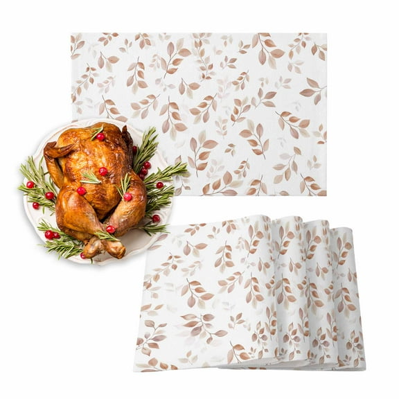 Fall Placemats Set of 4 Autumn Eucalyptus Leaves Place Mats Thanksgiving Placemat Watercolor Fallen Leaf Table Mats for Dining Kitchen Table Holiday Dinner Party Home Fall Decorations 13x19 Inch