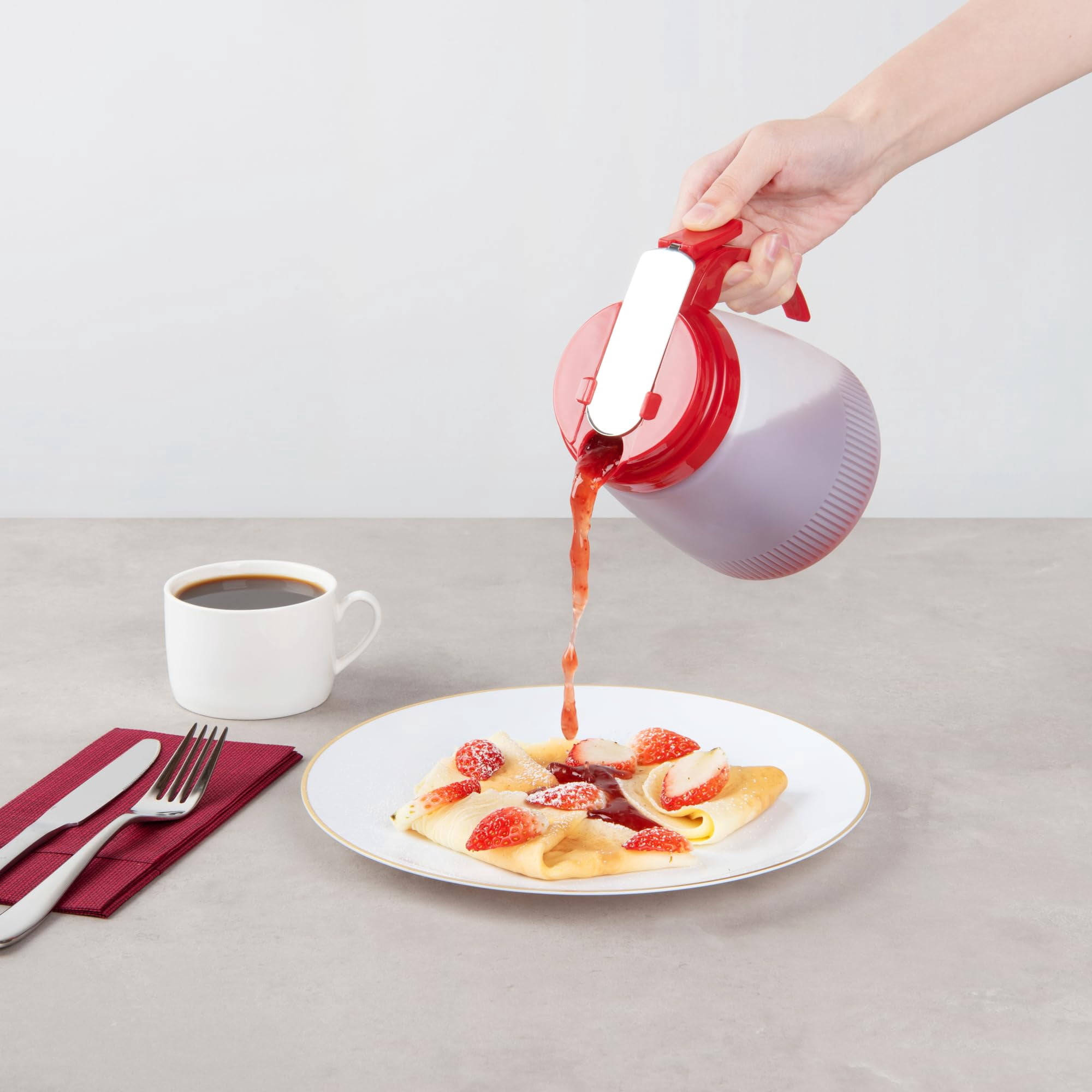 -chef 101 32 Ounce All Purpose Syrup Dispenser  1 Honey - Red Top Stainless Steel Slide Cover Plastic Pancake Bottle For Diners Restaurants Home
