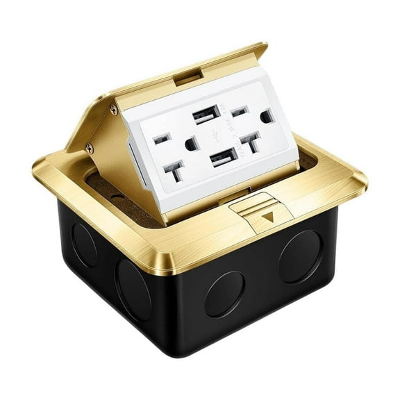 Afoxsos Gold 20A Weatherproof Tamper-Resistant Pop-Up Floor & Countertop Outlet Kit with 2 AC Outlets and 2 USB-A Ports (1-Pack)