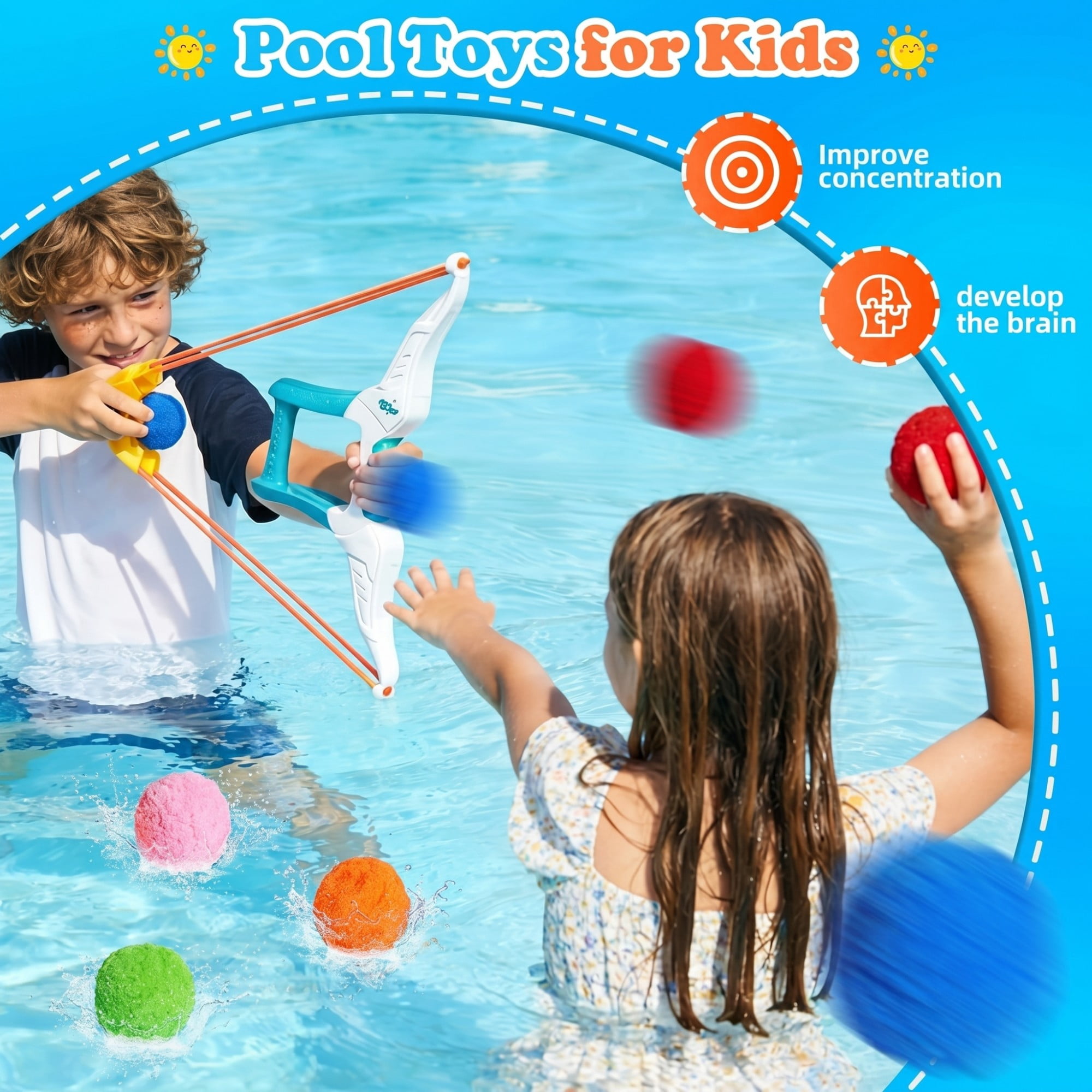 CQHVKQ Water Balloon Bow & Arrow Launcher, 12PCS Reusable Water Balloons with Water Archery Kit for Kids, Pool Beach Water Game Toys for Boys and Girls, Outdoor Summer Toys for Kids Ages 3-12, White