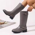 thumbnail image 6 of Tao Tao Women's VIP Mid Shaft Boots Calf Slip-On Low Chunky Block Heel Square Toe Fashion Buckles Boots Gray 40, 6 of 8