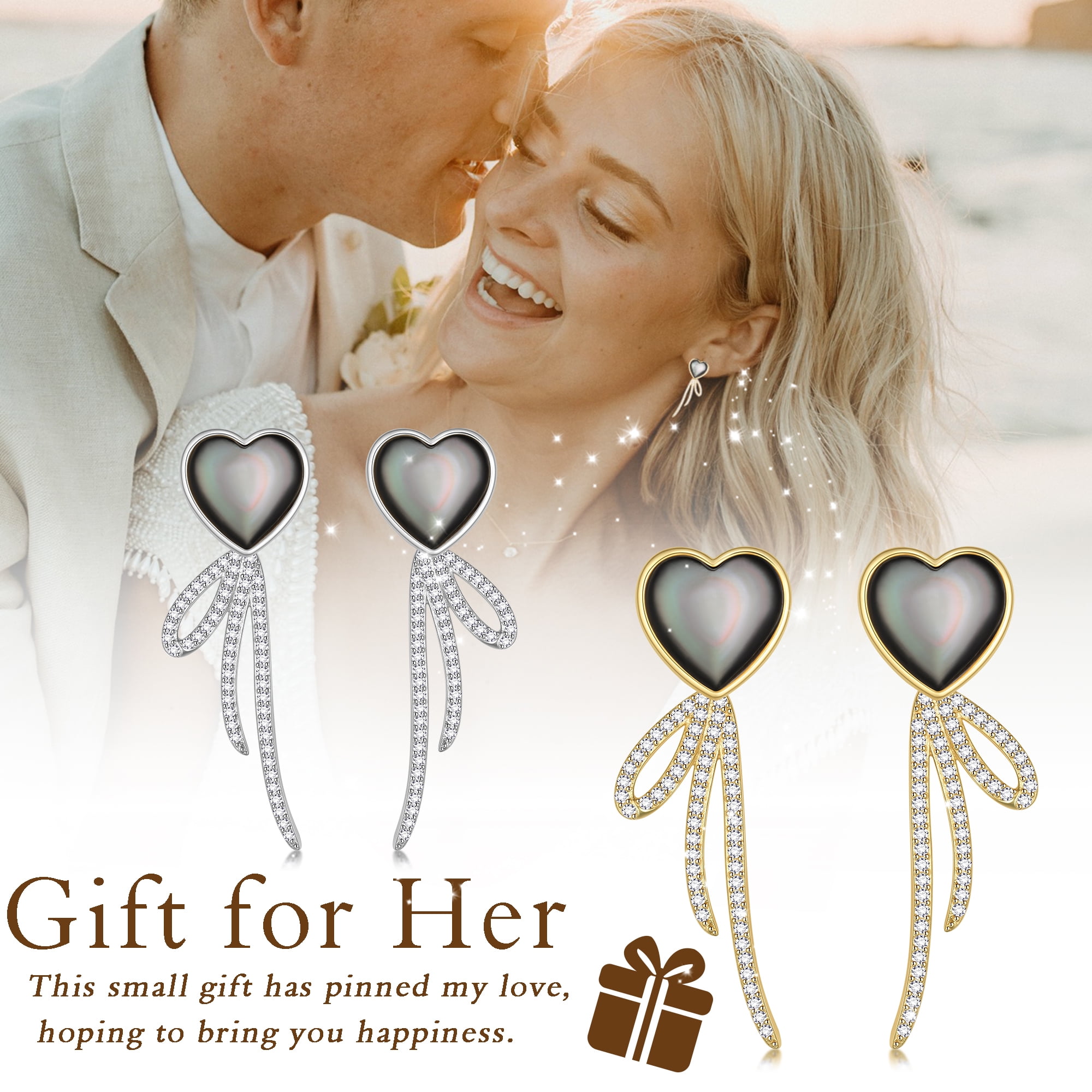 Beautlace Heart Earrings Studs,Versatile 2-in-1 Black Pearl Shell Sterling Silver Dangle Earrings Birthday/Valentines/Christmas Gifts for Women
