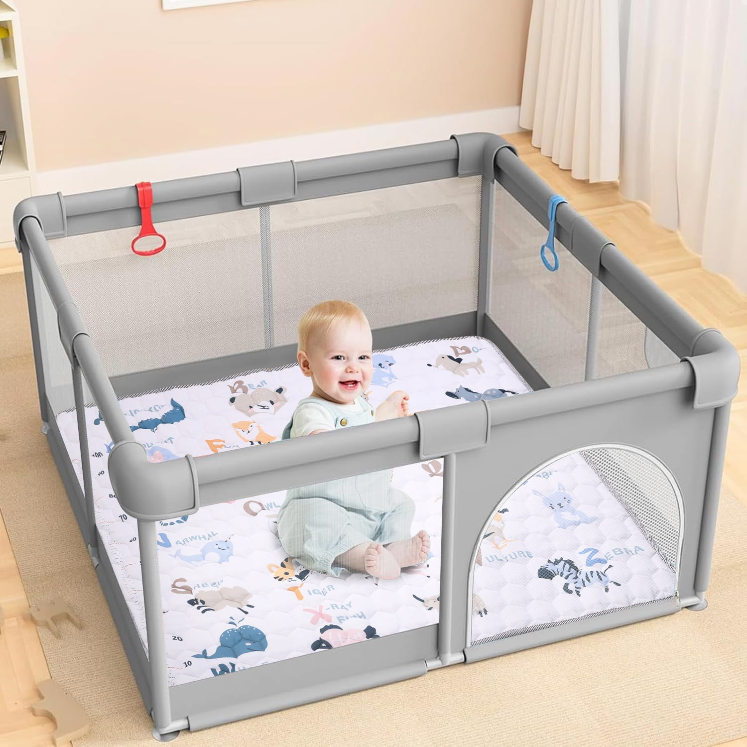 JoyStone Baby Play Mat, 50" X 50" Playpen Mat, Thick One-Piece Crawling Mat for Playpen, Odorless Soft Floor Mat, Anti-Slip Activity Playmats for Babies,Toddlers, Infants