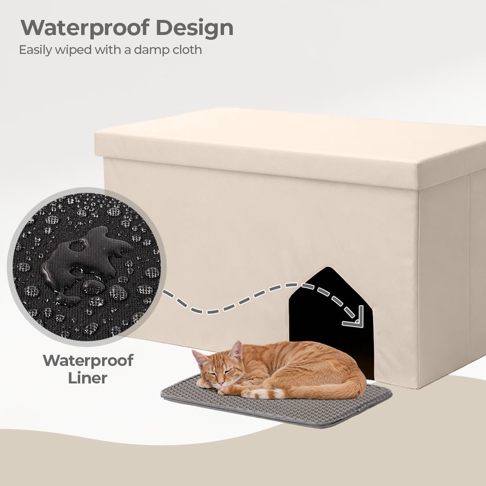 DOMIPET Cat Litter Box Enclosure Hidden Furniture, Multi-Functional Hidden Litter Box Furniture Bench, Dog Proof, Space-Saving Ottoman Cabinet, Foldable Storage Footrest