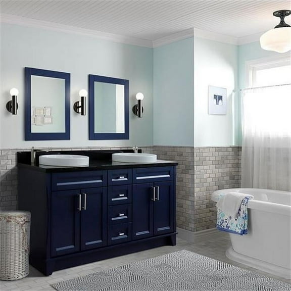 Bellaterra Home 400700-61D-BU-BGRD 61 in. Double Round Sink Vanity with Galaxy Granite Top, Blue & Black