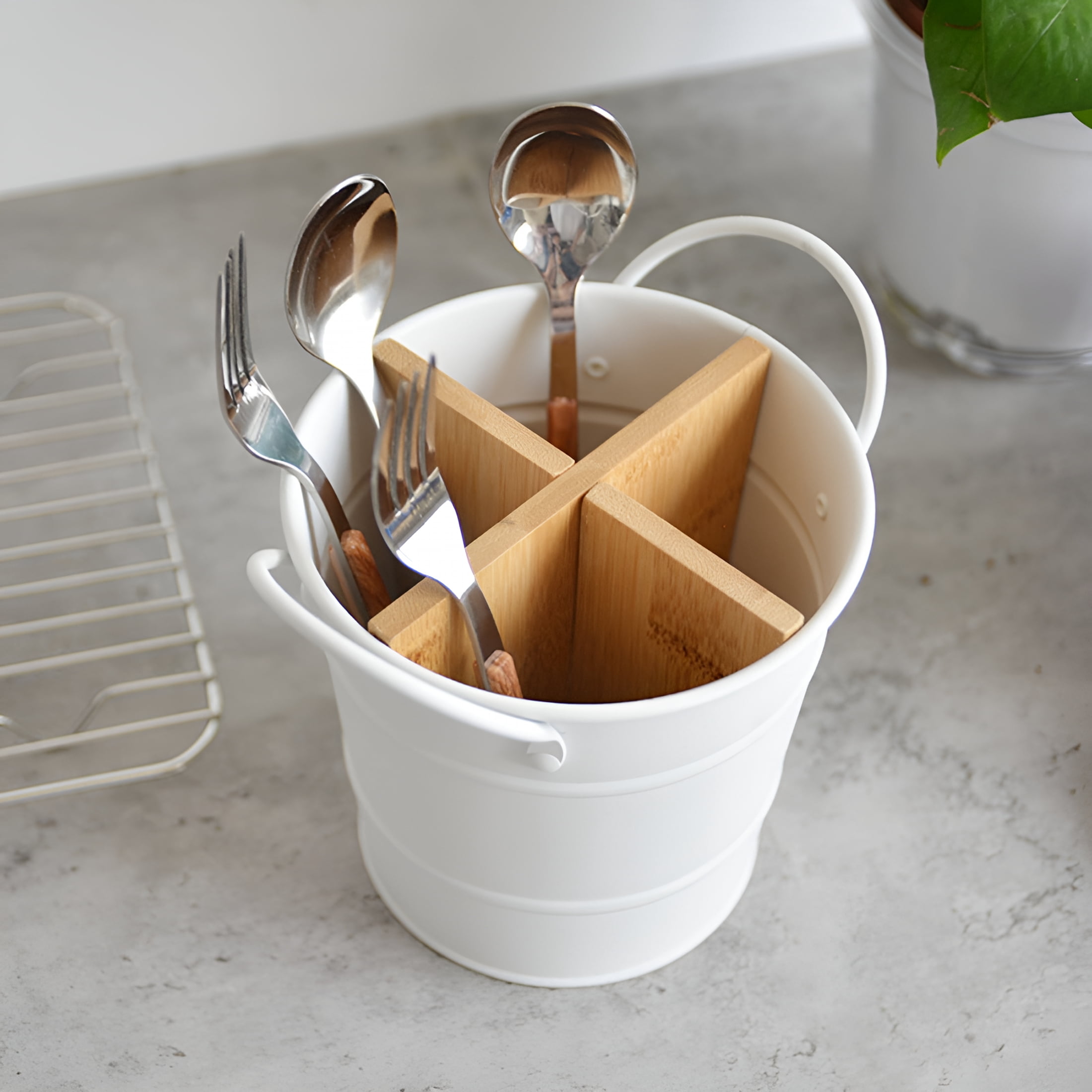 ACDANC 2026 New Kitchen Utensil Holder for Countertop Extra Large Cooking Utensil Crock with Handle&Removable Divider,Vintage Cutlery Caddy Decor,Metal Utensil Pot for Counter for Fork Spoon Knife
