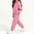 thumbnail image 4 of Amidoa Girls 2 Piece Outfits Fall Winter Clothes Fleece Solid Color Hooded Long Sleeve Sweatshirt and Pants Kids Clothing Sets Pink Size 11-12 Years, 4 of 7