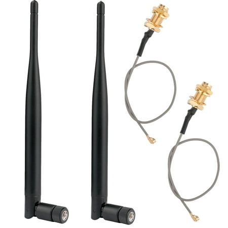 2x 6dBi 2.4GHz 5GHz Dual Band WiFi RP-SMA Antenna + 2x 35cm U.fl IPEX Cable