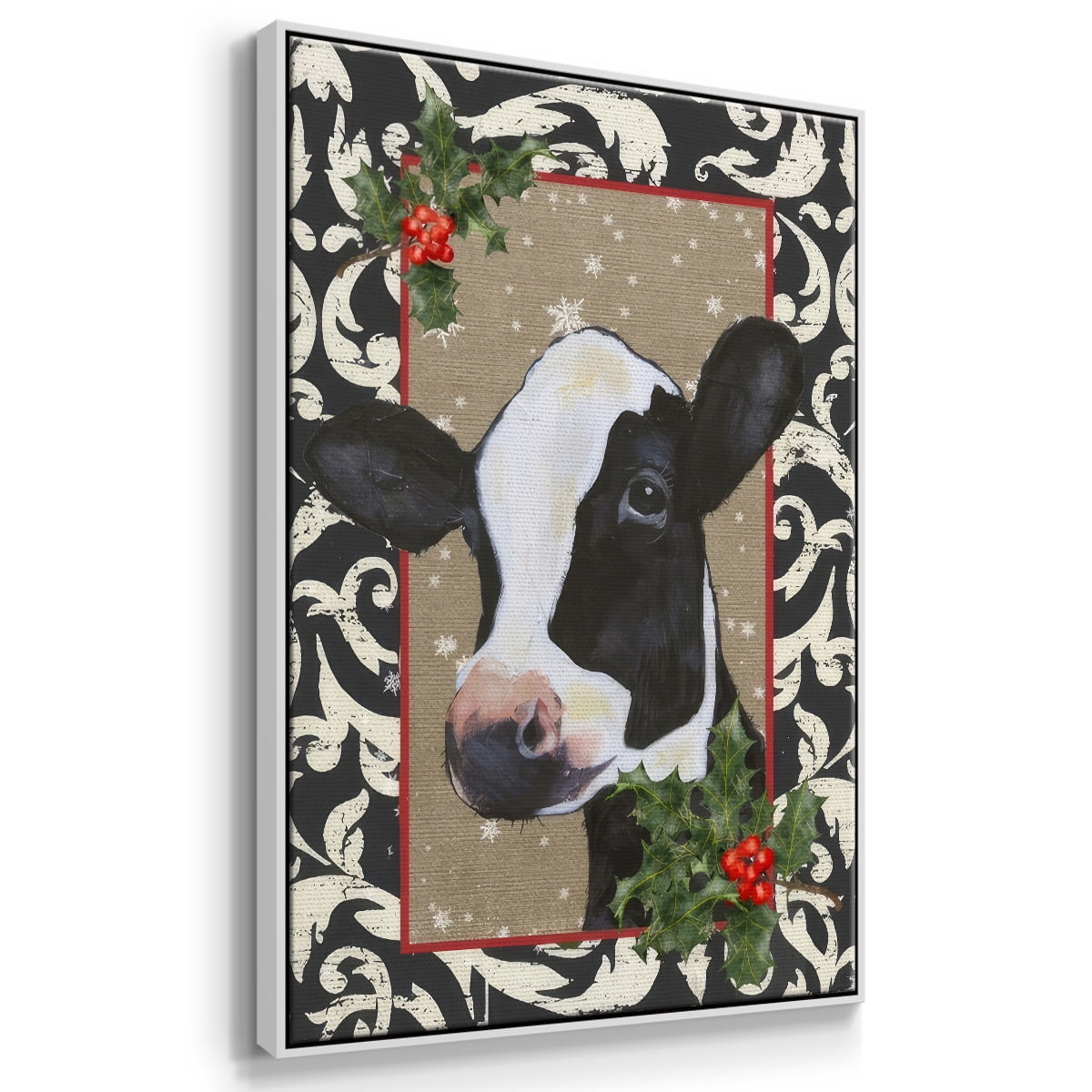 County Christmas Farm I - Framed Gallery Wrapped Holiday Canvas - 17 x 25 - White Frame