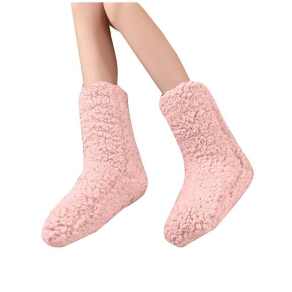 Cmfcve Fleece Slipper Socks for Women Winter Fuzzy House Socks Non-Slip Thermal Crew Socks