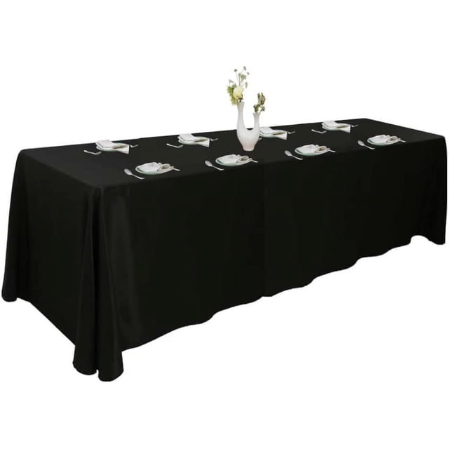 Polyester Rectangular Table Cloth for 8+ Foot Table That Seats 8-10 Person. Nappe de Table rectangulaire. Ideal for Banquet, Wedding and Events (Black, 90'' x 132'').