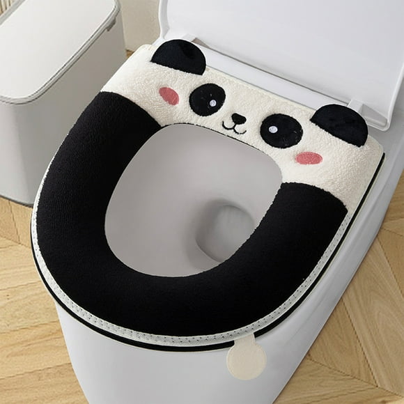 Housse de Siège de Toilette, Staron 2026 Siège de Toilette Rembourré Chaud en Peluche, Fermeture à Glissière Tapis de Toilette d'Hiver en Polyester Doux Lavable à la Machine Séchage Rapide, Noir
