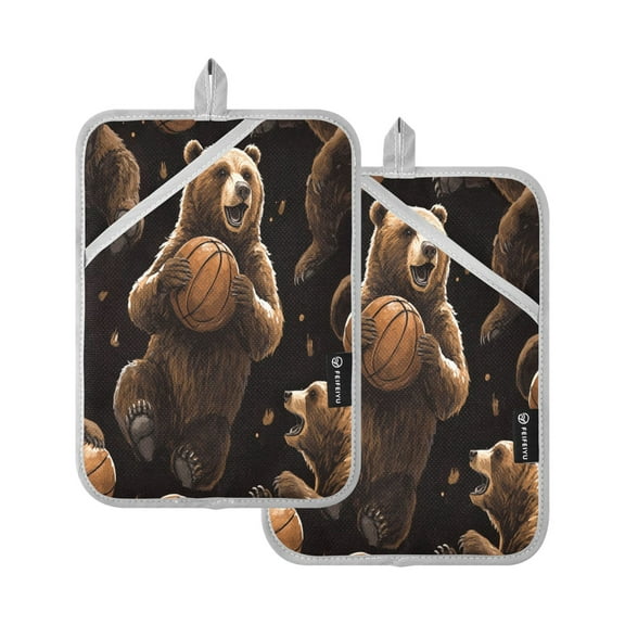 BZSMCE Pot Holder Oven Mitts Cooking baking Bear Player Creative Pattern Size:7x9.8in