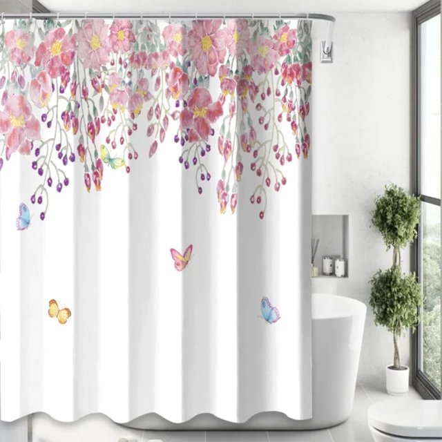 Cortina de ducha DEKAXID con diseño de hojas y flores de acuarela, color verde, para baño, decoración artística para el hogar, tela con gancho