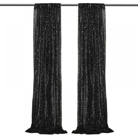 Image of 2×8FT-2PCS Black Sequin Backdrop Curtains Panels Photography Backdrop Glitter Fabric Background for Christmas Wedding Party Decor
