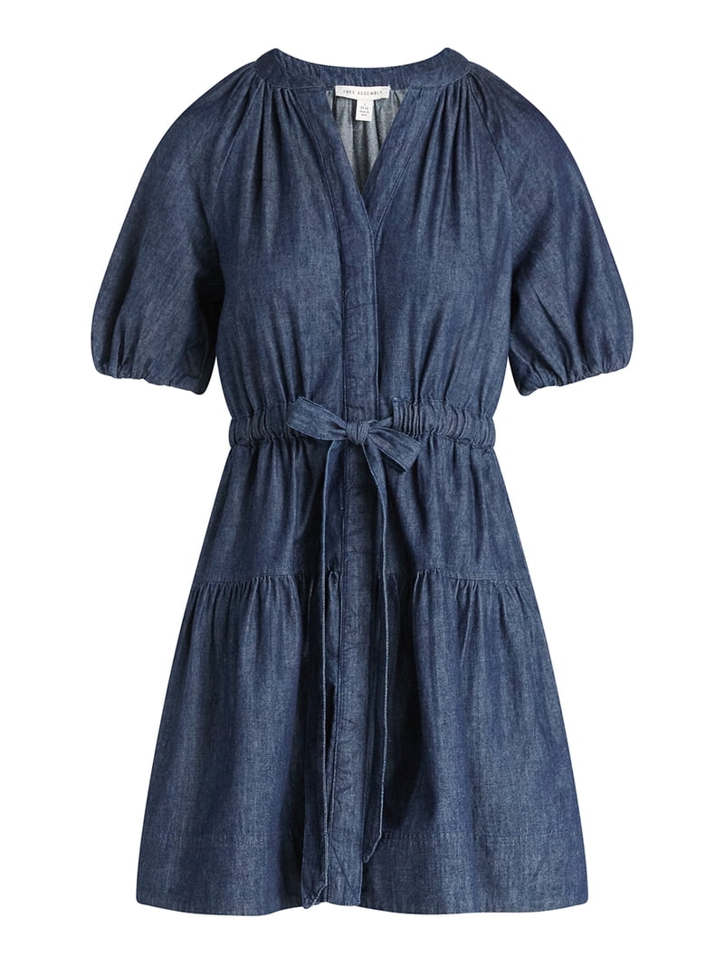 Free Assembly Women's Denim Tiered Mini Dress with Puff Sleeves, Sizes  XS-XXL