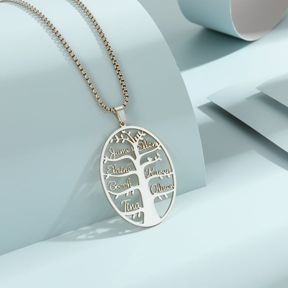 Custom 7 Family Names Chain Necklace Stainless Steel Personalized Customized Letters Pendant Tree Choker Birthday Gift