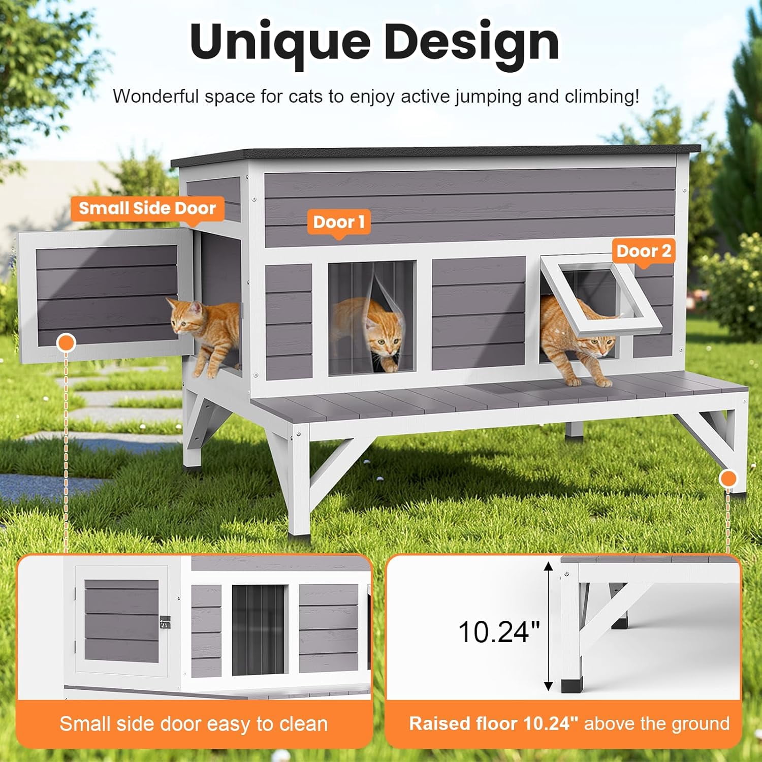 HomeSheek 40.4" Outdoor Cat House with Insulated Liner, Weatherproof Shelter with Platform, Easy Assembly & Cleaning, Safe Indoor/Outdoor Home