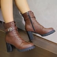 thumbnail image 5 of NTACZA Womans Boots Brown High Heel Dressy Ankle Faux Leather Side Zip Lace-up Boots Womans Shoes 40, 5 of 7