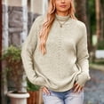 thumbnail image 6 of Lovskoo Sweaters for Women Turtleneck Trendy Casual Solid Knit Loose High Neck Long Sleeve Hollow Out Sweater Beige, 6 of 7