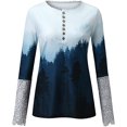 thumbnail image 4 of Women Round Neck Lace Stitching Long Sleeve Print Buttons Comfortable Tops, 4 of 5