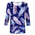 thumbnail image 4 of Lilgiuy Women's Printed Loose T-shirt Mid-length 3/4 Sleeves Blouse Round Neck Casual Tops 2022 Fall Winter, 4 of 5