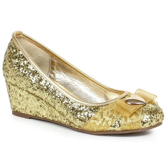 Women's Gold Glitter Princess Shoe with Heart Decor