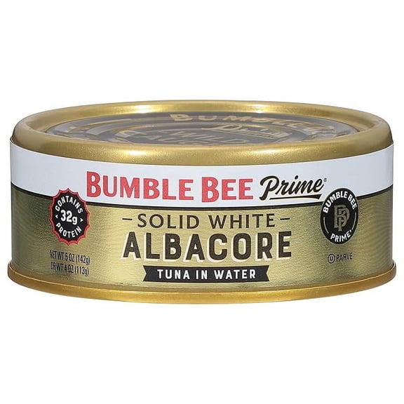 Pack of 1 Bumble Bee Prime Solid White Albacore Tuna in Water, 5 oz Can - Premium Wild Caught Tuna - 32g Protein per Serving - Non-GMO Project Verified, Gluten Free, Kosher