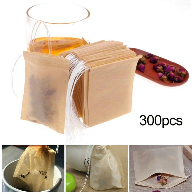 Lubelski 300Pcs Disposable Tea Bags with Drawstring Food Grade Heat-Resistant Herbal Loose Leaf Tea Infuser Empty Bags
