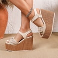 thumbnail image 2 of Rokment Extra Chunky Heeled Platform Dressy Sandals for Women 2026 Fashion Casual Buckles Braided Leather Ultra Wedge High Heels Dress Shoes Summer Vacation Beige Size 6, 2 of 5